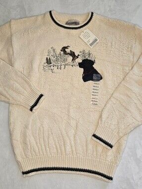 Fieldmaster NWT 90's Vntg Embroidered Hunting Dog Ducks Crewneck Knit Sweater M